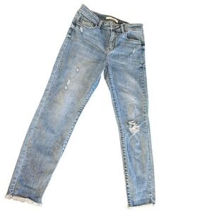 Eunina Clara High Rise Skinny Crop Jeans Size 7 Distressed Light Wash